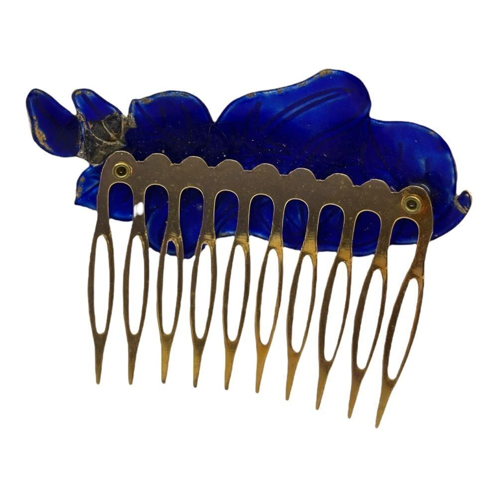 Vintage Cloisonné Enamel Floral Hair Comb 80s - Picture 8 of 14